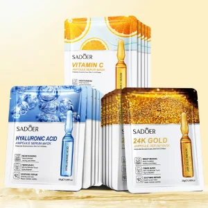 Trio Essentiel Éclat, Hydratation & Fermeté – Vitamine C, Acide Hyaluronique & Masques Sérum Or 24K,